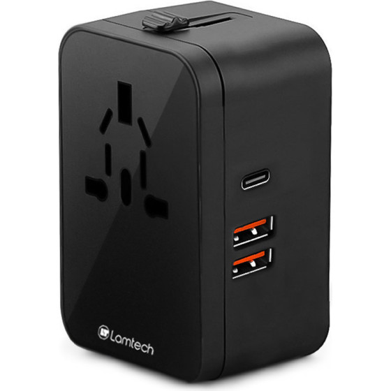 Lamtech Universal Power Travel Adapter 2XUsb 1XTYPE-C 20W Black - (LAM112808)