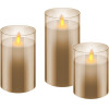 Goobay Set Of 3 Led Real Wax Candles In Glass, Gold-Transparent - (77756)