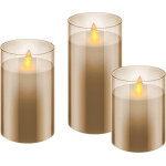 Goobay Set Of 3 Led Real Wax Candles In Glass, Gold-Transparent - (77756)