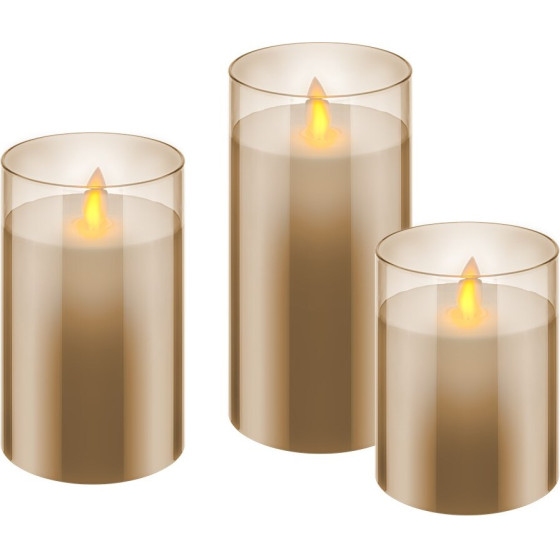 Goobay Set Of 3 Led Real Wax Candles In Glass, Gold-Transparent - (77756)