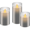 Goobay Set Of 3 Led Real Wax Candles In Glass, Grey-Transparent - (77755)