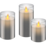 Goobay Set Of 3 Led Real Wax Candles In Glass, Grey-Transparent - (77755)