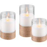 Goobay Set Of 3 Led Real Wax Candles In Glass, White, Wrapped With Hemp - (77773)