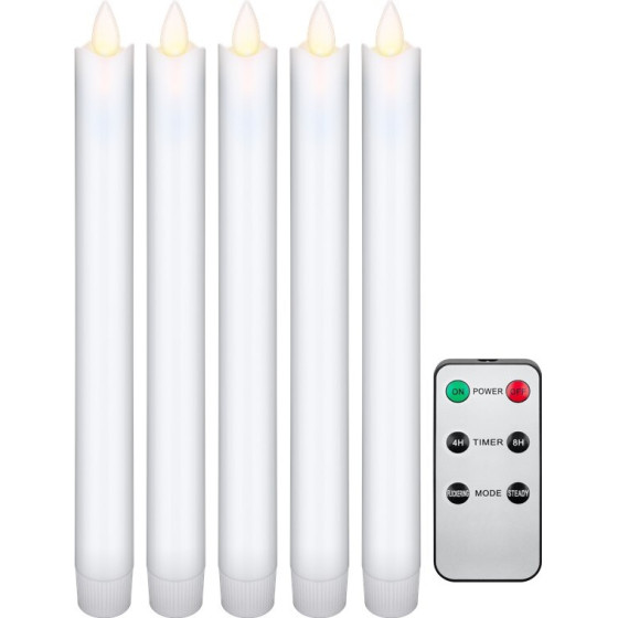 Goobay Set Of 5 White Led Real Wax Rod Candles, incl. Remote Control - (77750)