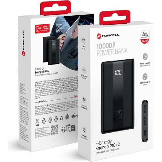 FORCELL F-Energy P10K2 Energo Powerbank Pd QC3.0 3A 22,5W 10000 Mah black