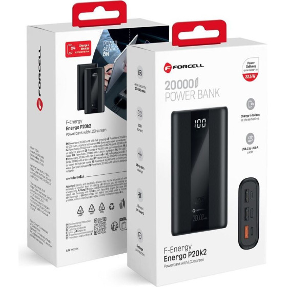 FORCELL F-Energy P20K2 Energo Powerbank Pd QC3.0 3A 22,5W 20000 Mah black
