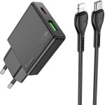 Hoco Slim Wall Charger Usb A + Type C With Type C To Lightning Cable Pd QC3.0 3A 20W N38 black
