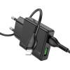 Hoco Slim Wall Charger Usb A + Type C With Type C To Lightning Cable Pd QC3.0 3A 20W N38 black