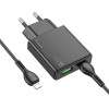 Hoco Slim Wall Charger Usb A + Type C With Type C To Lightning Cable Pd QC3.0 3A 20W N38 black