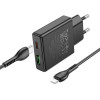Hoco Slim Wall Charger Usb A + Type C With Type C To Lightning Cable Pd QC3.0 3A 20W N38 black