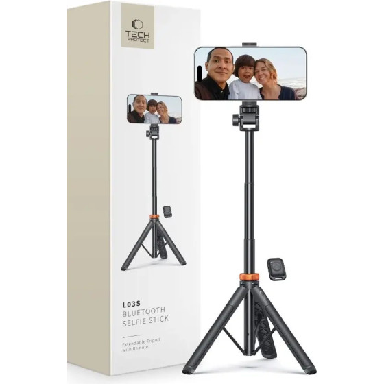 Tech-Protect L03S Bluetooth selfie stick with remote control, tripod up to 148cm and head 180 - black 9490713934463 - (23247-0)
