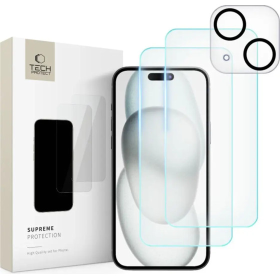 Tech-Protect Supreme Set for iPhone 15 2x tempered glass for display / tempered glass for camera 9319456604696 - (23677-0)