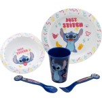 Disney Stitch - 5-Piece microwave-Safe Dish Set From The Palms Collection (plate, bowl, cup, fork, teaspoon) - (75050)