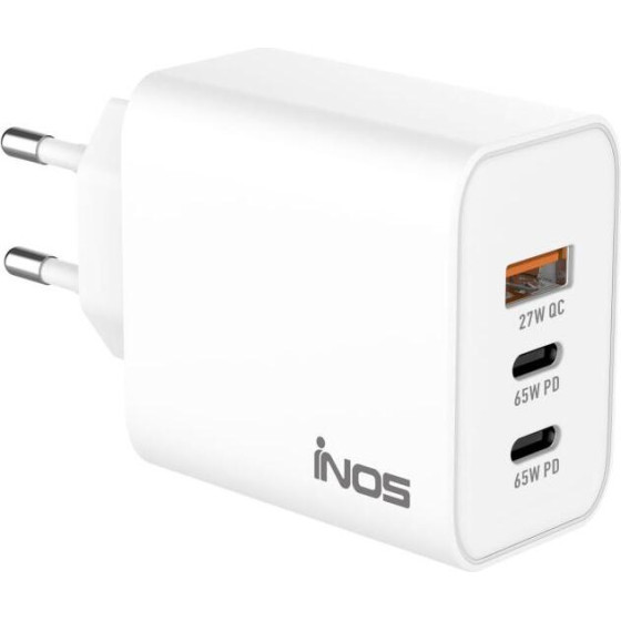 iNOS ��������� �������� ������� �������� �� ������ ����� Usb A & 2xUsb C Gan Pd Qc 3.0 65W ����� - (A112, INOSCH-71865, INOSNS-71865)