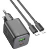 Hoco Charger Usb A + Type C + Cable Type C To Lightning Pd Qc 3A 20W N41 black