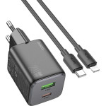 Hoco Charger Usb A + Type C + Cable Type C To Lightning Pd Qc 3A 20W N41 black