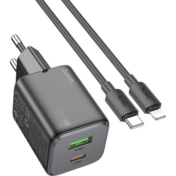 Hoco Charger Usb A + Type C + Cable Type C To Lightning Pd Qc 3A 20W N41 black