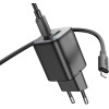 Hoco Charger Usb A + Type C + Cable Type C To Lightning Pd Qc 3A 20W N41 black