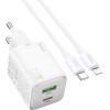 Hoco Charger Usb A + Type C + Cable Type C To Lightning Pd Qc 3A 20W N41 white