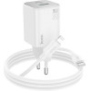 Hoco Charger Usb A + Type C + Cable Type C To Lightning Pd Qc 3A 20W N41 white