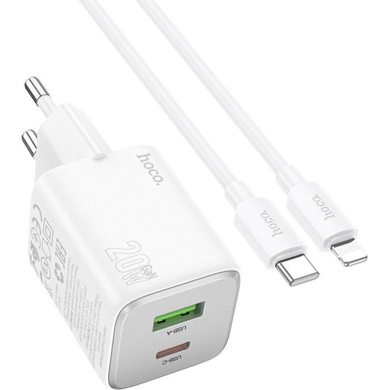 Hoco Charger Usb A + Type C + Cable Type C To Lightning Pd Qc 3A 20W N41 white