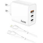 iNOS ��������� �������� ������� �������� �� ������ ����� Usb A & 2xUsb C Gan Pd Qc 3.0 65W & Lightning ������� 1m ����� - (INOSCH-010305-0204)