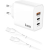 iNOS ��������� �������� ������� �������� �� ������ ����� Usb A & 2xUsb C Gan Pd Qc 3.0 65W & Usb C ������� 1m ����� - (INOSCH-010305-0205)