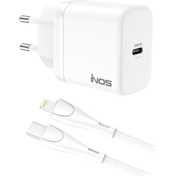 iNOS ��������� �������� ������� �������� �� ����� Usb C Gan Pd Qc 3.0 35W & Lightning ������� 1m ����� - (INOSCH-010305-0200)