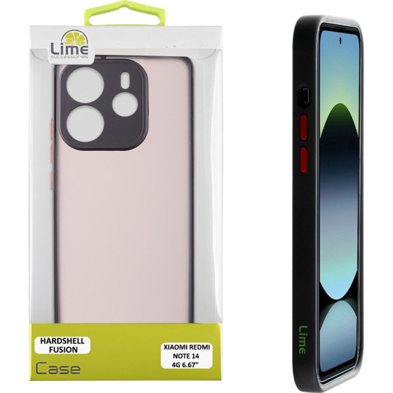 Lime Successories Lime ���� Xiaomi Redmi Note 14 4G 6.67'' Hardshell Fusion Full Camera Protection Black With Red KEYS