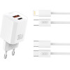 XO ��������� PD30W 1 ���� USB-A, 1 ���� TYPE-C �� ������� LIGHTNING, ������ - (L149)