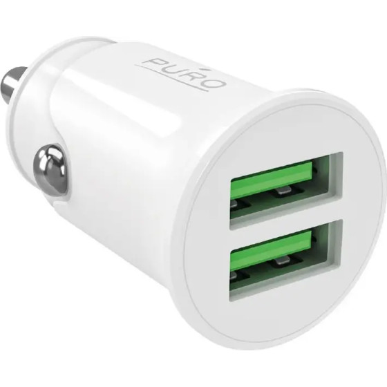 Puro Pro Lite Car Charger 2x USB-A 10W - White - (PUMCHUSB2A10WWHI)