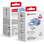 FORCELL F-Energy Crystal Color Gan Iii VT-41 Travel Charger With Silicone Cable With 1 x Type C + 1x Usb A sockets, Pd QC4.0 33W blue