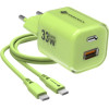 FORCELL F-Energy Crystal Color Gan Iii VT-41 Travel Charger With Silicone Cable With 1 x Type C + 1x Usb A sockets, Pd QC4.0 33W green