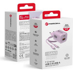 FORCELL F-Energy Crystal Color Gan Iii VT-41 Travel Charger With Silicone Cable With 1 x Type C + 1x Usb A sockets, Pd QC4.0 33W purple
