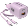 FORCELL F-Energy Crystal Color Gan Iii VT-41 Travel Charger With Silicone Cable With 1 x Type C + 1x Usb A sockets, Pd QC4.0 33W purple