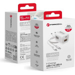 FORCELL F-Energy Crystal Color Gan Iii VT-41 Travel Charger With Silicone Cable With 1 x Type C + 1x Usb A sockets, Pd QC4.0 33W white