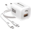 FORCELL F-Energy Crystal Color Gan Iii VT-41 Travel Charger With Silicone Cable With 1 x Type C + 1x Usb A sockets, Pd QC4.0 33W white