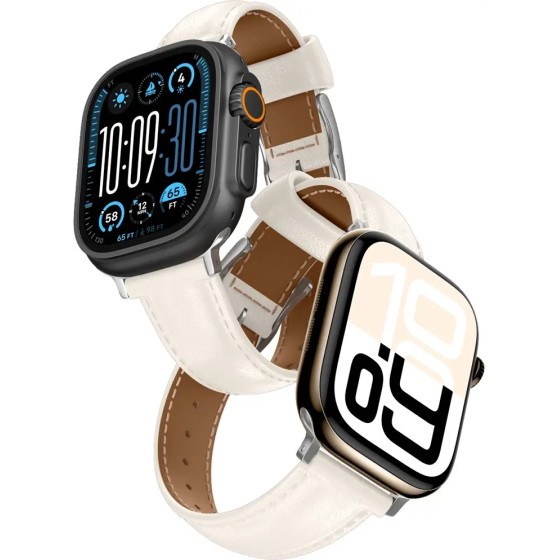 AmazingThing Class Band Leather Strap For Apple Watch 45 / 46 / 49 Mm - Light Beige - (TGL49WH)