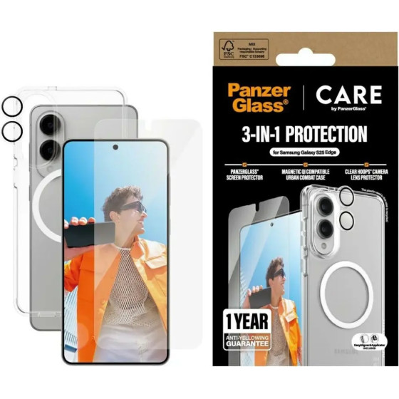 PanzerGlass Care By Flagship 3in1 Case+Glass+Lens For Samsung Galaxy S25 Edge - Transparent - (PAN001164-0)