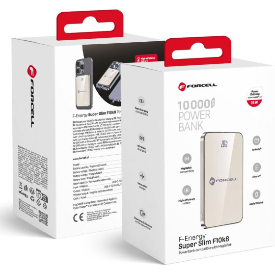 FORCELL F-Energy F10K8 Super Slim Powerbank Compatible With Magsafe PD3.0 QC4.0 15W 10000 Mah Titanium dessert