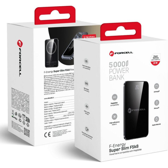 FORCELL F-Energy F5K8 Super Slim Powerbank Compatible With Magsafe PD3.0 QC4.0 15W 5000 Mah black