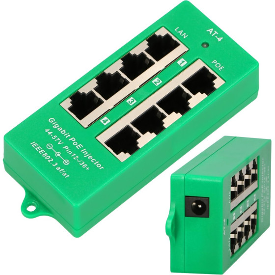 EXTRALINK Gigabit Poe Injector | Active, 4 Ports Gigabit 802.3at/af, Mode A - (EX.12554)