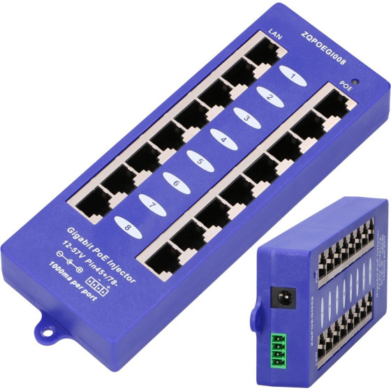 EXTRALINK 8 Port | Gigabit Poe Injector | 8x 1000Mb/s RJ45, Mode B - (EX.6365)