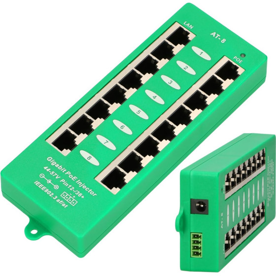 EXTRALINK 8 Port | Gigabit Poe Injector | Active, 8 Ports Gigabit 802.3at/af, Mode A - (EX.12561)