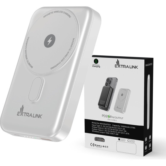 EXTRALINK Magsafe 10000mAh White | Powerbank | Power bank, 38.5Wh PD20W+15W USB-C USB-A - (EX.39845)