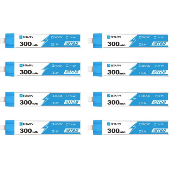 BETAFPV BT2.0 300mAh 8-Pack | 1S Drone Battery Pack | 3.8V, 300mAh - (RDCETUSBT)