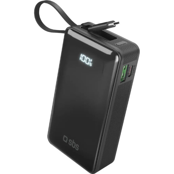 SBS Powerbank 10000 Mah 20W With built-In USB-C Cable And Digital Display - Black - (TTBB10000LCDTCPD20K)