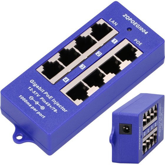 EXTRALINK 4 Port | Gigabit Poe Injector | 4x 1000Mb/s RJ45 - (EX.6358)