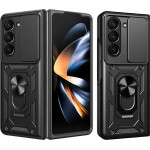 Hurtel Hybrid Armor Camshield Armored Case With Stand And Camera Cover For Samsung Galaxy Z Flip 7 - Black - (Hybrid Armor Camshield Black Sam Z Flip 7)