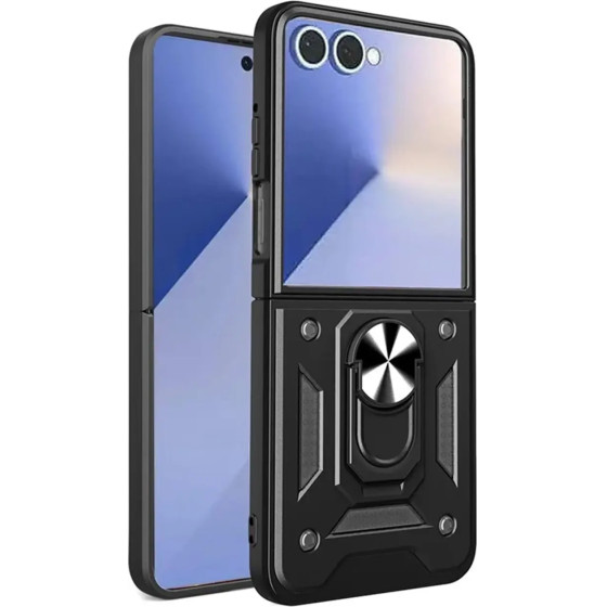 Hurtel Hybrid Armor Camshield Armored Case With Stand And Camera Cover For Samsung Galaxy Z Fold 7 - Black - (Hybrid Armor Camshield Black Sam Z Fold 7)
